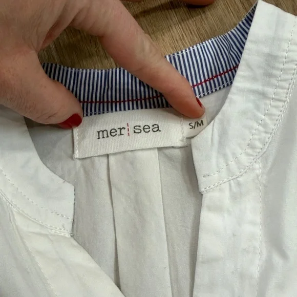 Mer-Sea Essential Collar Shirt Dress White Casual Midi Long Sleeve Small/Medium - Picture 8 of 10